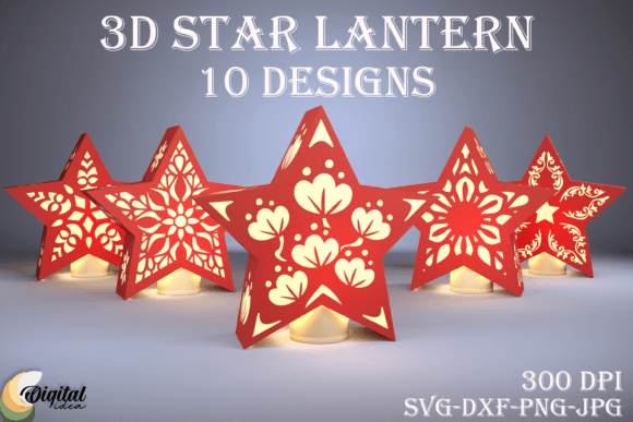 3D Star Lanterns Bundle. PaperCut Design