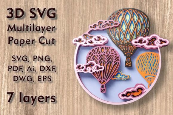 3D SVG Balloon PaperCut Files for Ornaments