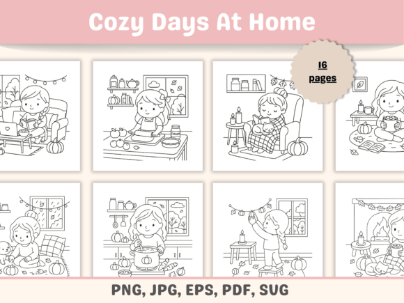 Autumn Days at Home Coloring Book Cute Graphics