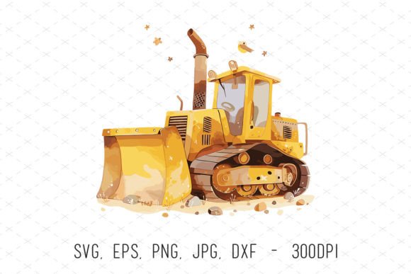Bulldozer Watercolor Baby Shower Png Svg