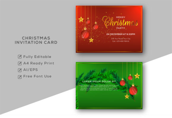 Christmas Invitation Card Graphics and Print Templates