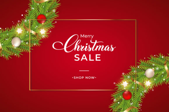 Christmas Sales Banner with Green Wreath: A Graphic Template for Festive Branding