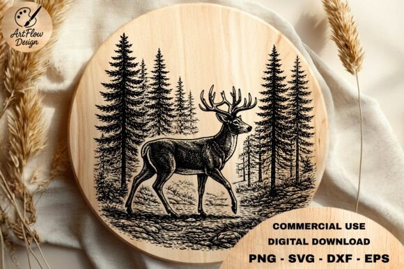 Deer Forest Scene SVG for Graphics and Laser Engraving