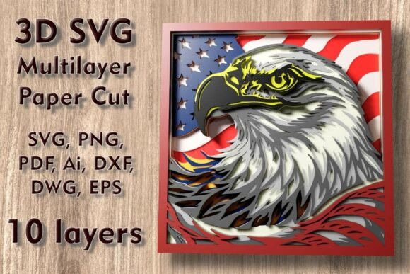 Eagle and Flag 3D SVG for Independence Day