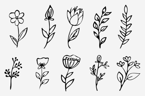 Floral Line Art Graphics for Local Business Print Templates