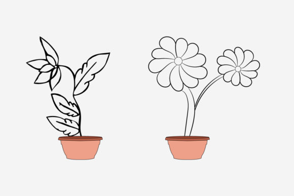 Floral Line Art with Plants Illustration: A Graphic Design Asset for Print Templates