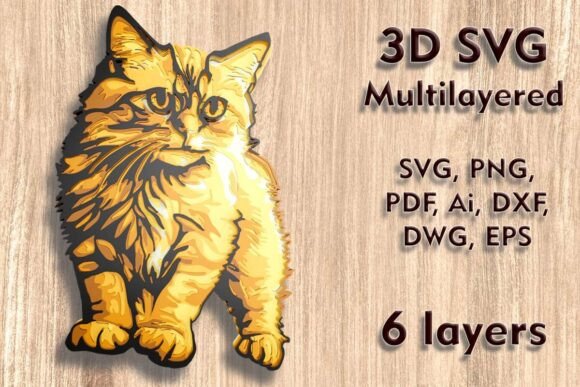 Ginger Cat 3D SVG Multilayer Laser Cutting