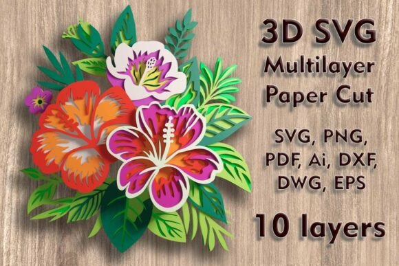 Hibiscus 3D SVG Multilayer PaperCut File