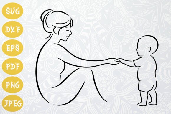 Mother Holding Child Hand SVG Graphics