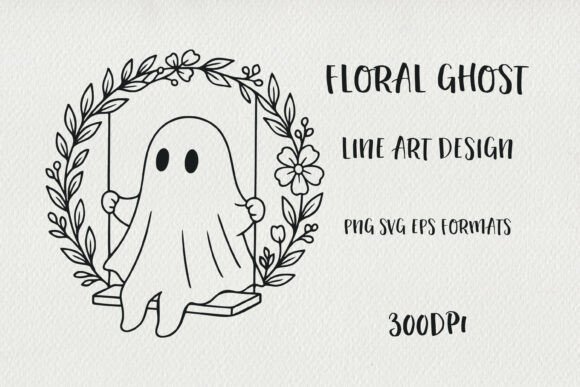Pand-drawn Floral Ghost Illustration