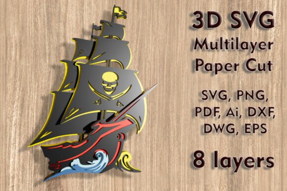 Pirate Ship 3D SVG for Ornaments