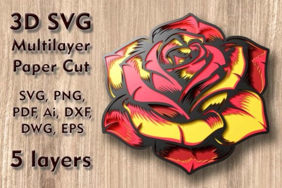 Rose 3D SVG Multilayer PaperCut Files