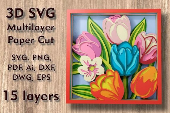 Tulips 3D SVG Shadow Box PaperCut Files