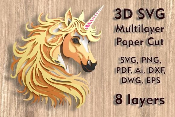 Unicorn 3D SVG Multilayer PaperCut Files